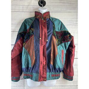 Vintage Westbound Windbreaker Womens L Petites Velvet Burnout Floral Jacket 80s